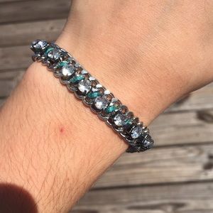 Chain bracelet with teal, navy, and rhinestone
